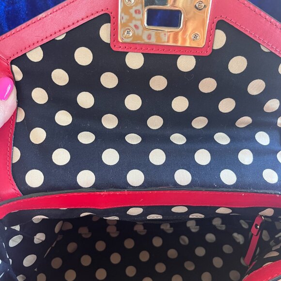 Kate Spade Red Leather Handbag with Black Poka Dot Lining - Picture 7 of 12